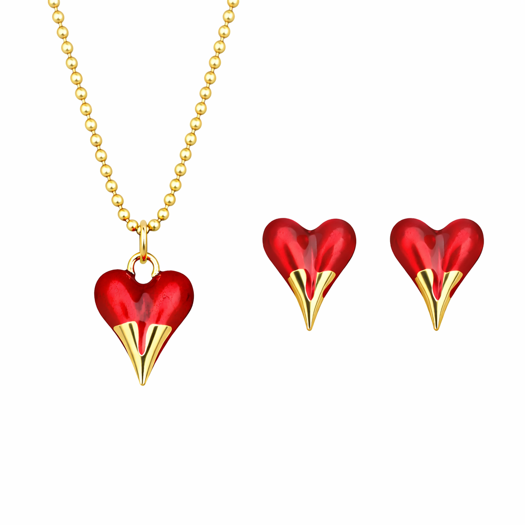 COLLAR SET CORAZÓN FUEGO