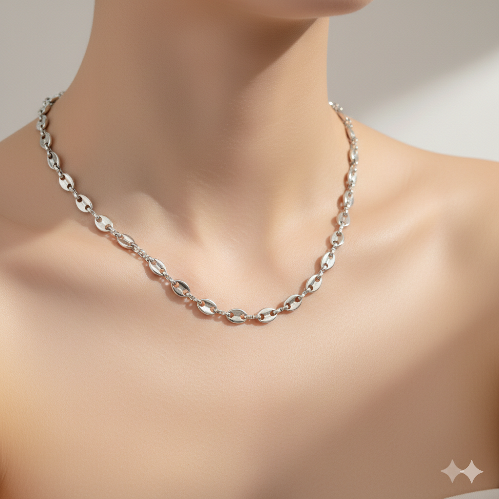 CADENA GRANO DE CAFE MINI PLATEADO