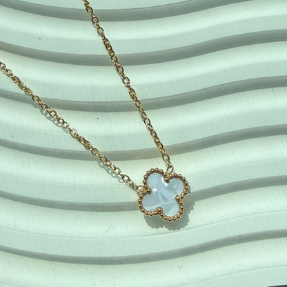 COLLAR TREBOL CUATRO HOJAS DE ACERO INOXIDABLE CON CHAPA DE 18K