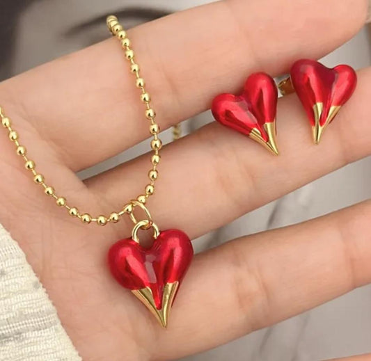 COLLAR SET CORAZÓN FUEGO